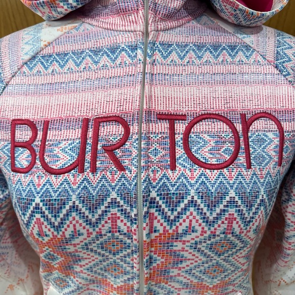 EUC Burton Colombo Light Ski Jacket Pink Fleece with Aztec Pattern Zip Up Snow - Picture 3 of 13